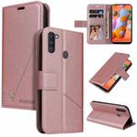 For Samsung Galaxy A11 Global Version GQUTROBE Right Angle Leather Phone Case(Rose Gold)