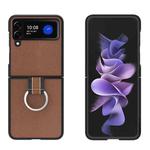 For Samsung Galaxy Z Flip3 5G Cross Texture Shockproof Protective Phone Case with Lanyard(Brown)