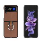 For Samsung Galaxy Z Flip4 Cross Texture Shockproof Protective Phone Case with Lanyard(Brown)