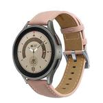 For Samsung Galaxy Watch5 40mm / 44mm Stitching Genuine Leather Watch Band(Light Pink+Silver)