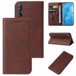 For OPPO Reno3 4G Magnetic Closure Leather Phone Case(Brown)