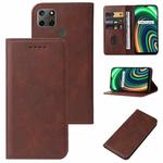 For Realme C25Y Magnetic Closure Leather Phone Case(Brown)