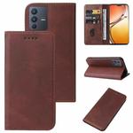 For vivo V23 5G Magnetic Closure Leather Phone Case(Brown)