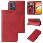 For vivo V23 5G Magnetic Closure Leather Phone Case(Red)