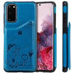 For Galaxy S20 Cat Bee Embossing Pattern Shockproof Protective Case with Card Slots & Photo Frame(Blue)