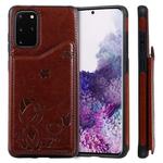 For Galaxy S20 Plus Cat Bee Embossing Pattern Shockproof Protective Case with Card Slots & Photo Frame(Brown)