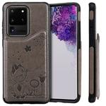 For Galaxy S20 Ultra Cat Bee Embossing Pattern Shockproof Protective Case with Card Slots & Photo Frame(Grey)