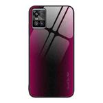 For vivo S10 Texture Gradient Glass TPU Phone Case(Rose Red)