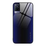 For vivo V21 Texture Gradient Glass TPU Phone Case(Dark Blue)