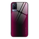 For vivo V21 Texture Gradient Glass TPU Phone Case(Rose Red)