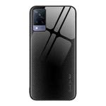 For vivo V21 Texture Gradient Glass TPU Phone Case(Black)