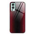 For OnePlus Nord 2 5G Texture Gradient Glass TPU Phone Case(Red)