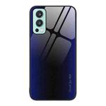 For OnePlus Nord 2 5G Texture Gradient Glass TPU Phone Case(Dark Blue)