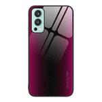 For OnePlus Nord 2 5G Texture Gradient Glass TPU Phone Case(Rose Red)