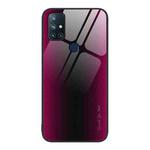 For OnePlus Nord N10 5G Texture Gradient Glass TPU Phone Case(Rose Red)