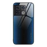 For OnePlus 10 Pro Texture Gradient Glass TPU Phone Case(Blue)