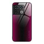 For OnePlus 10 Pro Texture Gradient Glass TPU Phone Case(Rose Red)