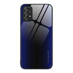 For Samsung Galaxy A52 4G / 5G Texture Gradient Glass TPU Phone Case(Dark Blue)