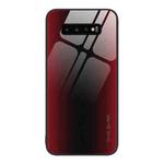 For Samsung Galaxy S10+ Texture Gradient Glass TPU Phone Case(Red)