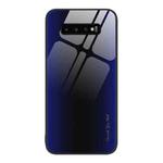 For Samsung Galaxy S10+ Texture Gradient Glass TPU Phone Case(Dark Blue)