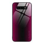 For Samsung Galaxy S10+ Texture Gradient Glass TPU Phone Case(Rose Red)