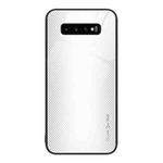 For Samsung Galaxy S10+ Texture Gradient Glass TPU Phone Case(White)
