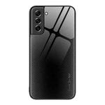 For Samsung Galaxy S21 5G Texture Gradient Glass TPU Phone Case(Black)