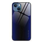 For iPhone 13 Texture Gradient Glass TPU Phone Case(Dark Blue)