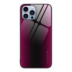 For iPhone 13 Pro Max Texture Gradient Glass TPU Phone Case (Rose Red)