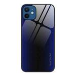 For iPhone 12 / 12 Pro Texture Gradient Glass TPU Phone Case(Dark Blue)