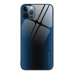 For iPhone 12 Pro Max Texture Gradient Glass TPU Phone Case(Blue)