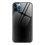 For iPhone 12 Pro Max Texture Gradient Glass TPU Phone Case(Black)