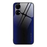 For Huawei P50 Pro Texture Gradient Glass TPU Phone Case(Dark Blue)