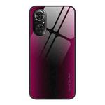 For Honor 50 SE Texture Gradient Glass TPU Phone Case(Rose Red)