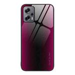 For Xiaomi Redmi Note 11T Pro Texture Gradient Glass TPU Phone Case(Rose Red)