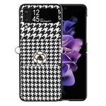 For Samsung Galaxy Z Flip3 5G Houndstooth Texture Camellia Card Holder Folding Phone Case