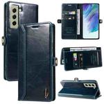 For Samsung Galaxy S21 5G GQUTROBE RFID Blocking Oil Wax Leather Phone Case(Blue)