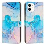 For iPhone 11 Painted Marble Pattern Leather Phone Case (Pink Green)
