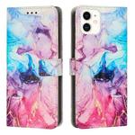 For iPhone 11 Painted Marble Pattern Leather Phone Case (Pink Purple)