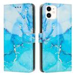 For iPhone 11 Painted Marble Pattern Leather Phone Case (Blue Green)
