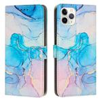 For iPhone 11 Pro Painted Marble Pattern Leather Phone Case (Pink Green)