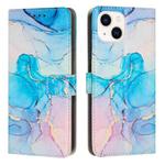 For iPhone 13 mini Painted Marble Pattern Leather Phone Case (Pink Green)