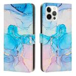 For iPhone 13 Pro Max Painted Marble Pattern Leather Phone Case (Pink Green)