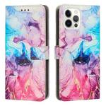 For iPhone 14 Pro Max Painted Marble Pattern Leather Phone Case (Pink Purple)