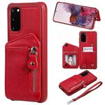 For Galaxy S20 Zipper Double Buckle Shockproof Protective Case with Stand & Photo Holder & Wallet Function(Red)