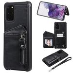 For Galaxy S20+ Zipper Double Buckle Shockproof Protective Case with Stand & Photo Holder & Wallet Function(Black)