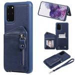 For Galaxy S20+ Zipper Double Buckle Shockproof Protective Case with Stand & Photo Holder & Wallet Function(Blue)