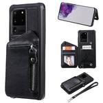 For Galaxy S20 Ultra Zipper Double Buckle Shockproof Protective Case with Stand & Photo Holder & Wallet Function(Black)