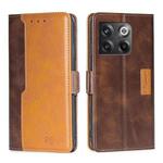 For OnePlus Ace Pro 5G Contrast Color Side Buckle Leather Phone Case(Dark Brown + Gold)