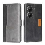 For Asus Zenfone 9 Contrast Color Side Buckle Leather Phone Case(Black + Grey)